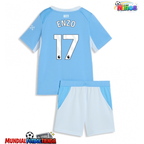 Camiseta Manchester City Enzo Fernandez #17 Primera Equipación Replica 2026-27 para niños mangas cortas (+ Pantalones cortos)